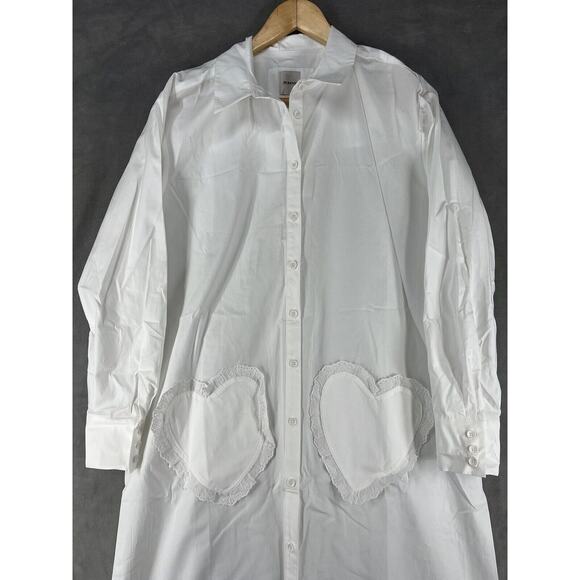 Anthropologie Maeve Long-Sleeve Midi Shirt Dress White Button Front Size Medium - Picture 6 of 12